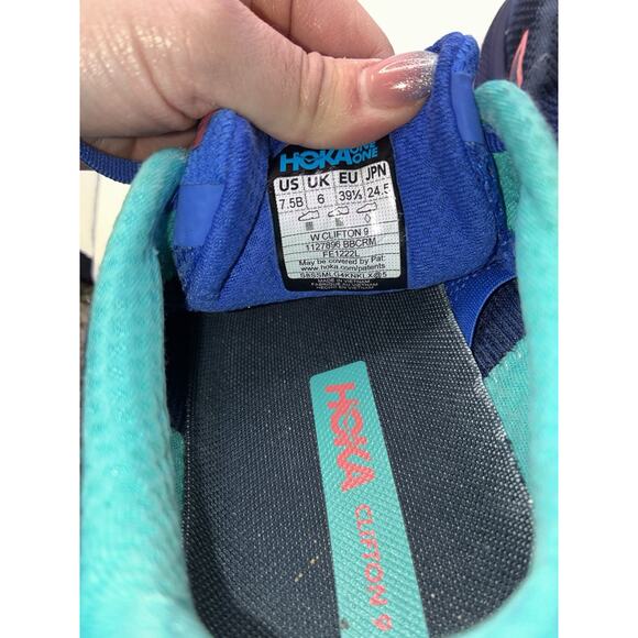 Hoka One One Clifton 9 Size 7.5 Blue Evening Sky Coral Running Athletic Shoes - Picture 5 of 8